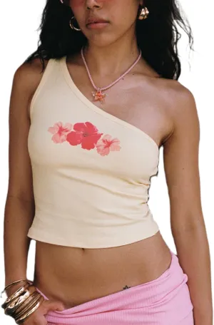 Women Y2k Floral Tank Top One Shoulder Backless Graphic Tee Sleeveless Flower Print Slim Fitted Crop Tops Retro Trendy