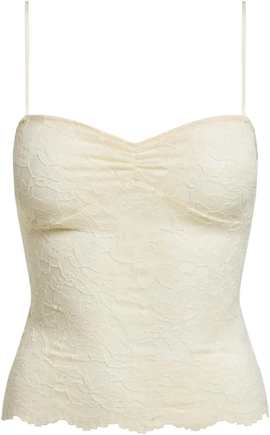 Women Y2k Sheer Lace Crop Tank Tops See Through Mesh Cami Sleeveless Spaghetti Strap Camisoles Going Out Bustier Top