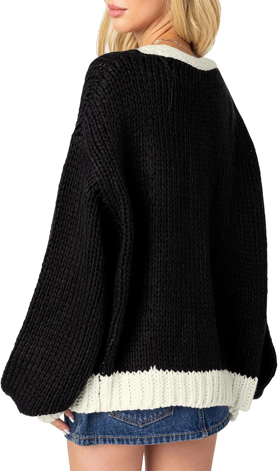 Women's 2025 Fall Long Sleeve Cable Knit Sweater Color Block Open Front Cardigan Chunky Loose Outerwear Coats