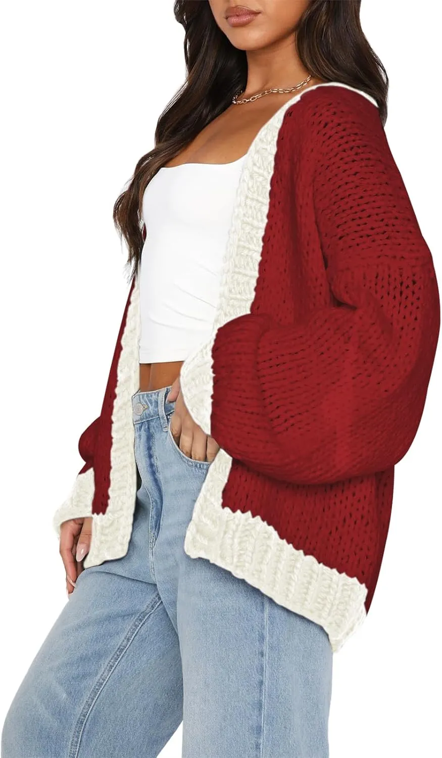 Women's 2025 Fall Long Sleeve Cable Knit Sweater Color Block Open Front Cardigan Chunky Loose Outerwear Coats