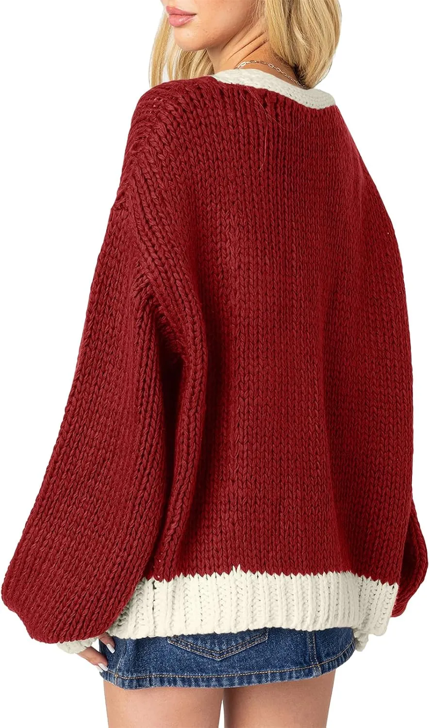 Women's 2025 Fall Long Sleeve Cable Knit Sweater Color Block Open Front Cardigan Chunky Loose Outerwear Coats