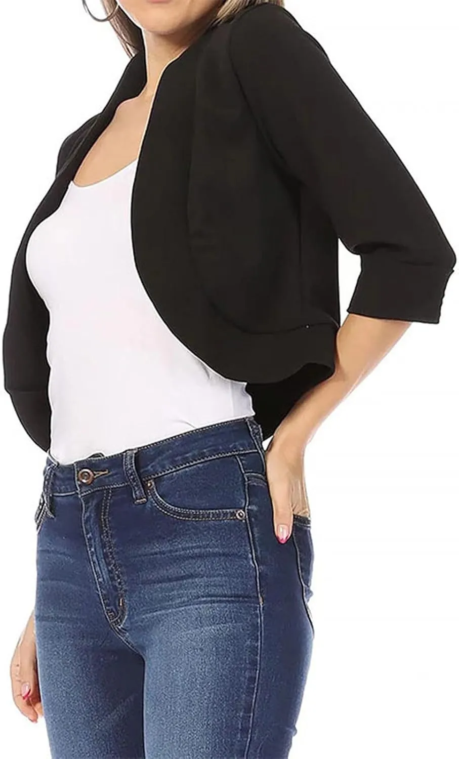 Women's 3/4 Sleeve Cardigan Knit Sweaters Open Front Shrug Blouses Casual Loose Soft Comfy Cropped Cardigan Tops