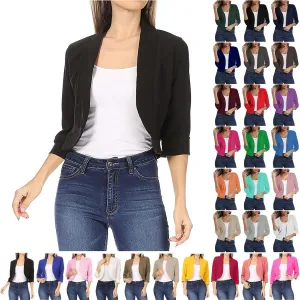 Women's 3/4 Sleeve Cardigan Knit Sweaters Open Front Shrug Blouses Casual Loose Soft Comfy Cropped Cardigan Tops