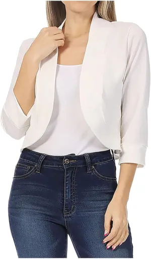 Women's 3/4 Sleeve Cardigan Knit Sweaters Open Front Shrug Blouses Casual Loose Soft Comfy Cropped Cardigan Tops