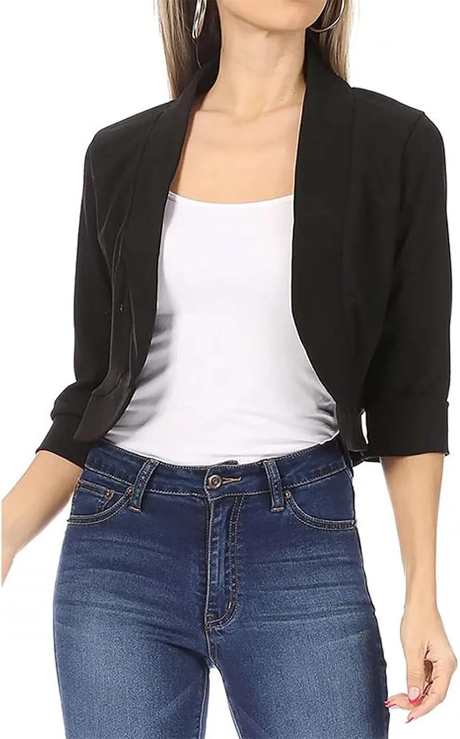 Women's 3/4 Sleeve Cardigan Knit Sweaters Open Front Shrug Blouses Casual Loose Soft Comfy Cropped Cardigan Tops