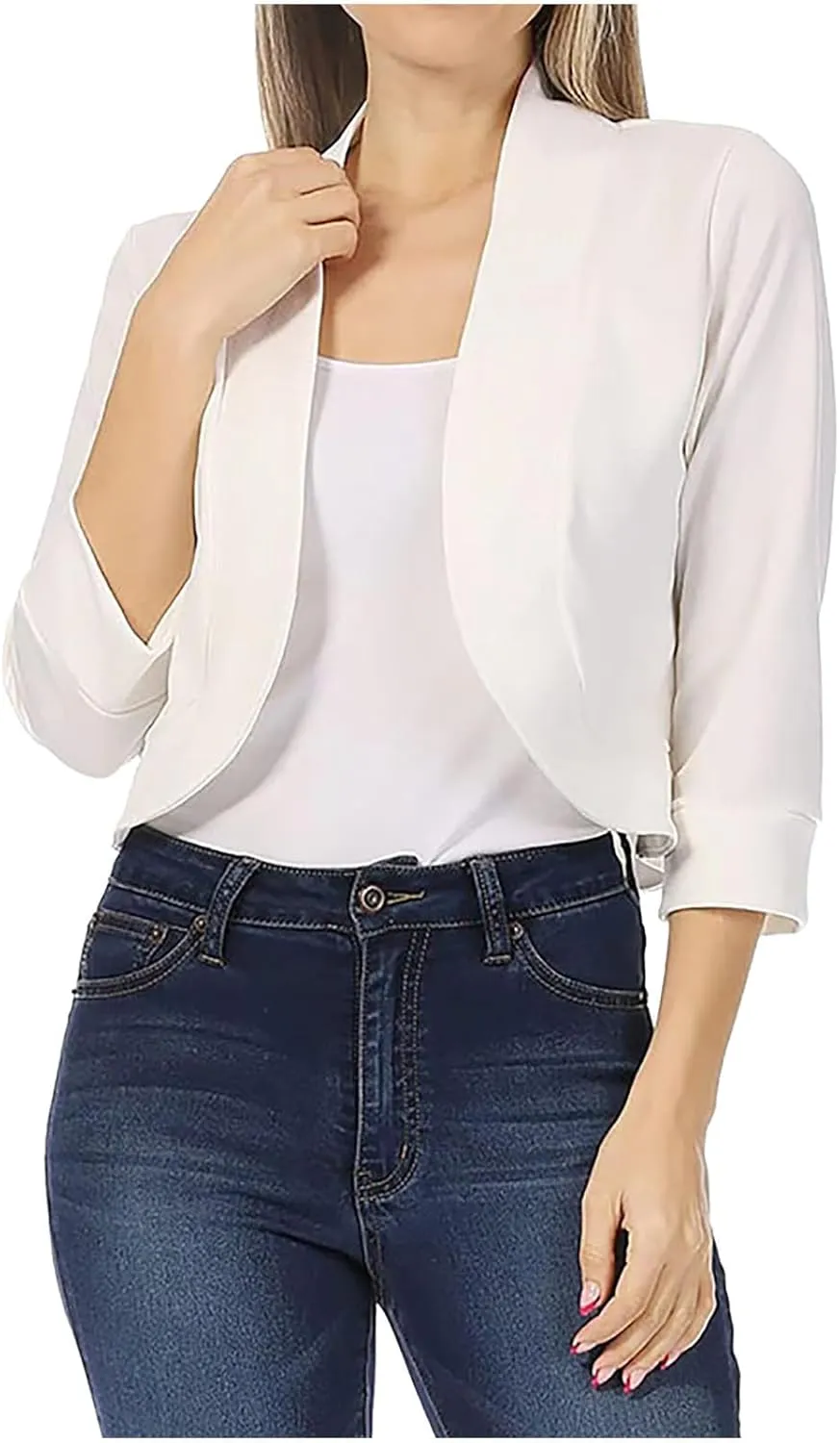 Women's 3/4 Sleeve Cardigan Knit Sweaters Open Front Shrug Blouses Casual Loose Soft Comfy Cropped Cardigan Tops