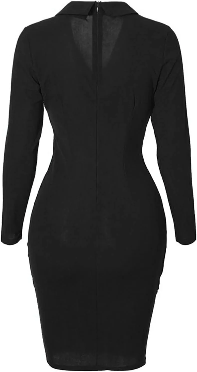 Women's Blazer Dress Long Sleeve Bodycon Wrap Dresses Elegant Button Down Business Formal Work Office Dress