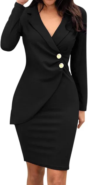 Women's Blazer Dress Long Sleeve Bodycon Wrap Dresses Elegant Button Down Business Formal Work Office Dress