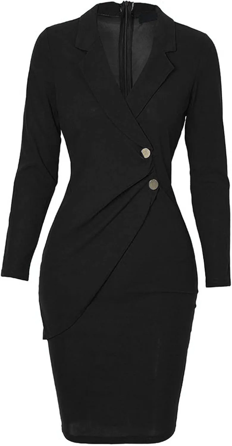 Women's Blazer Dress Long Sleeve Bodycon Wrap Dresses Elegant Button Down Business Formal Work Office Dress
