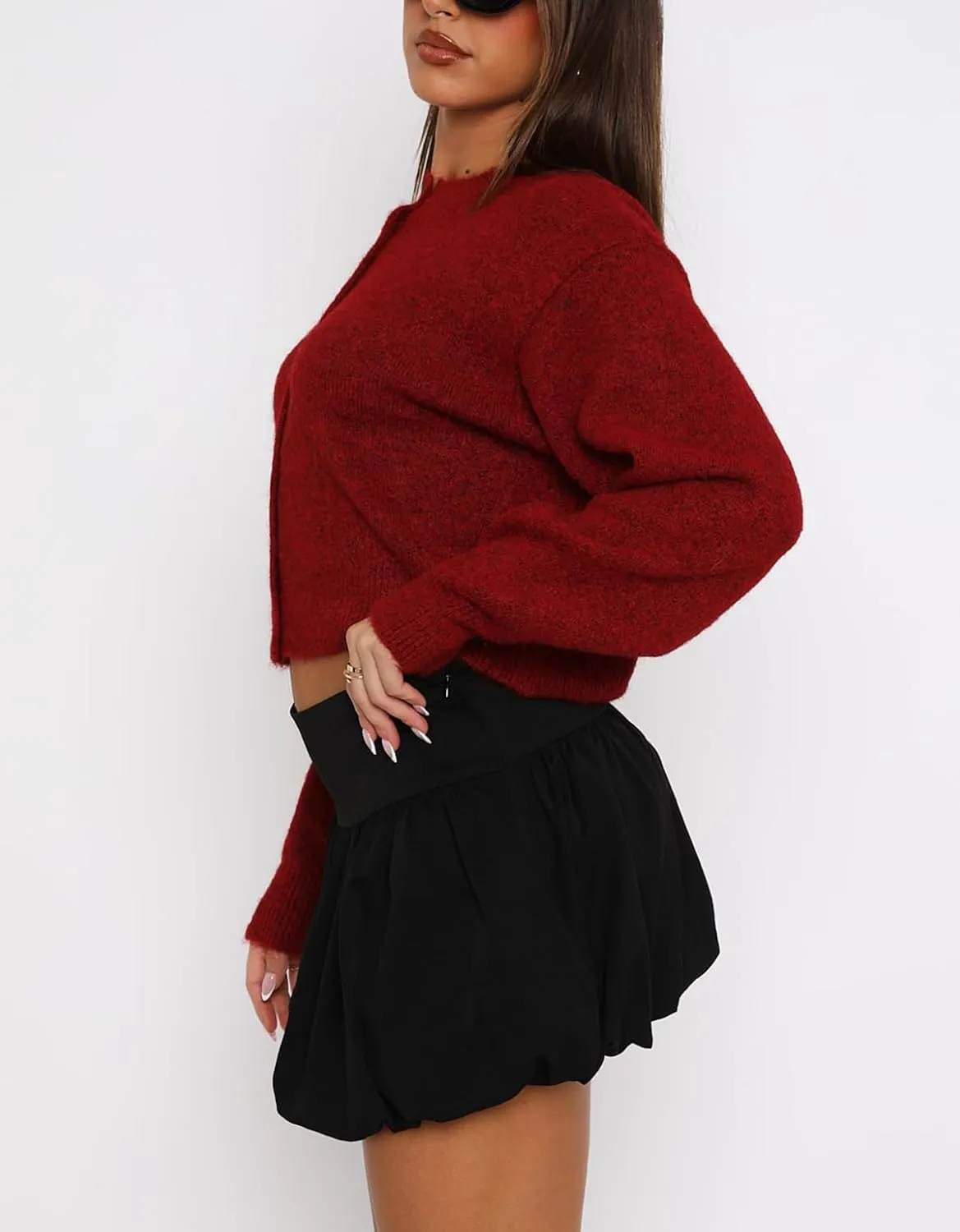 Women's Casual Crop Knit Cardigan Y2K Cute Long Sleeve Crewneck Open Front Button Down Cardigan Sweaters Streetwear