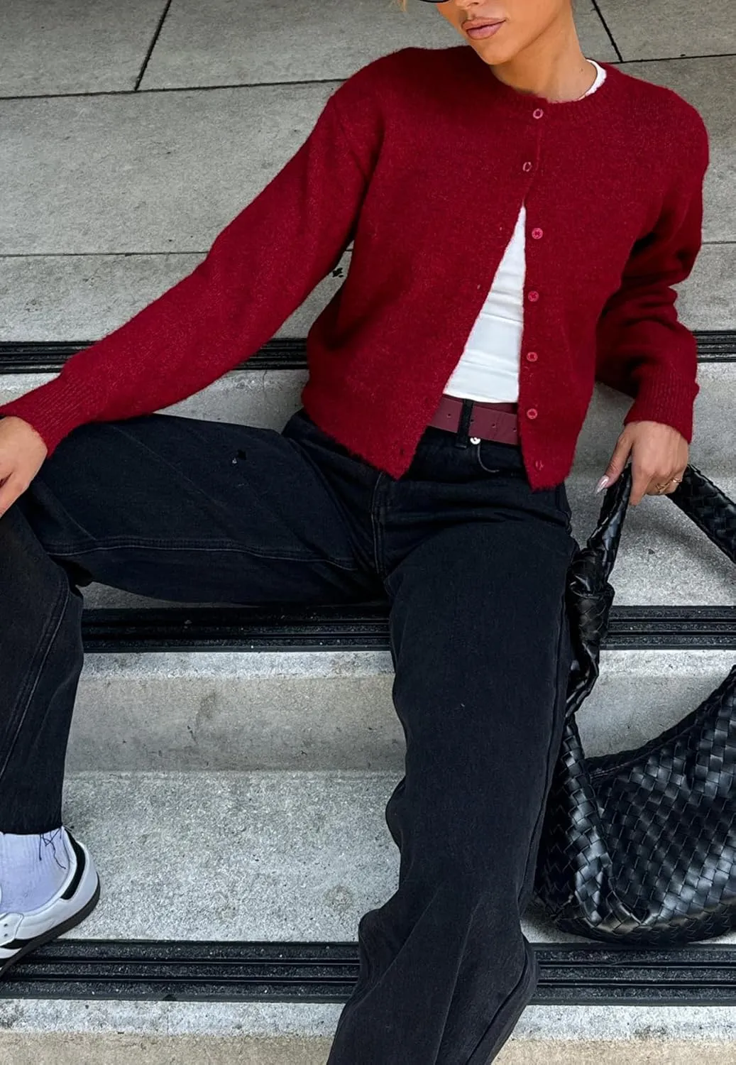 Women's Casual Crop Knit Cardigan Y2K Cute Long Sleeve Crewneck Open Front Button Down Cardigan Sweaters Streetwear