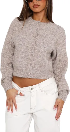 Women's Casual Crop Knit Cardigan Y2K Cute Long Sleeve Crewneck Open Front Button Down Cardigan Sweaters Streetwear