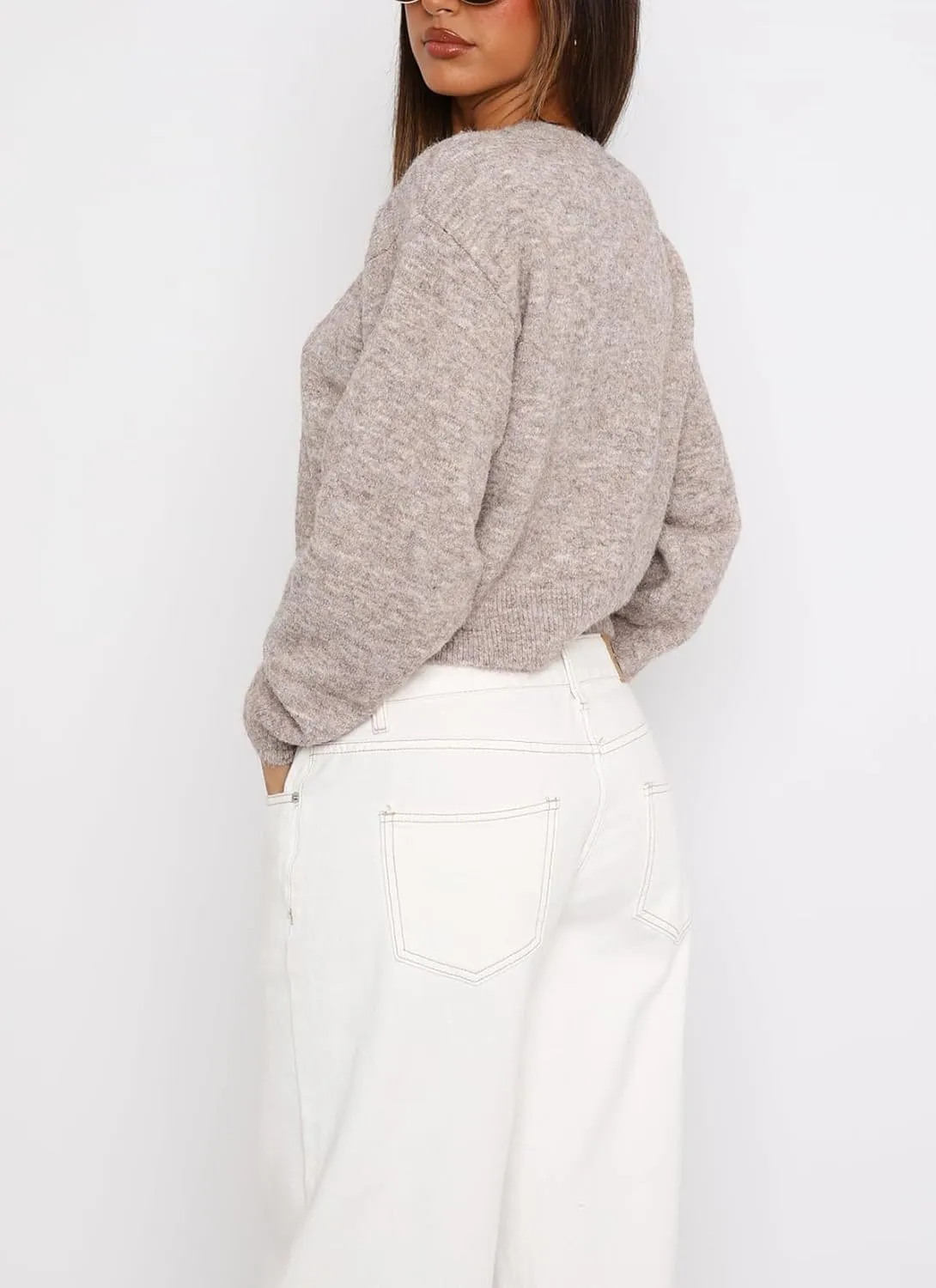 Women's Casual Crop Knit Cardigan Y2K Cute Long Sleeve Crewneck Open Front Button Down Cardigan Sweaters Streetwear