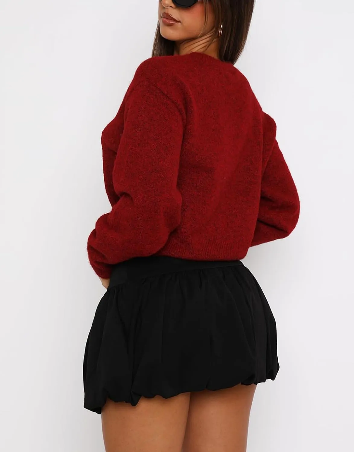 Women's Casual Crop Knit Cardigan Y2K Cute Long Sleeve Crewneck Open Front Button Down Cardigan Sweaters Streetwear