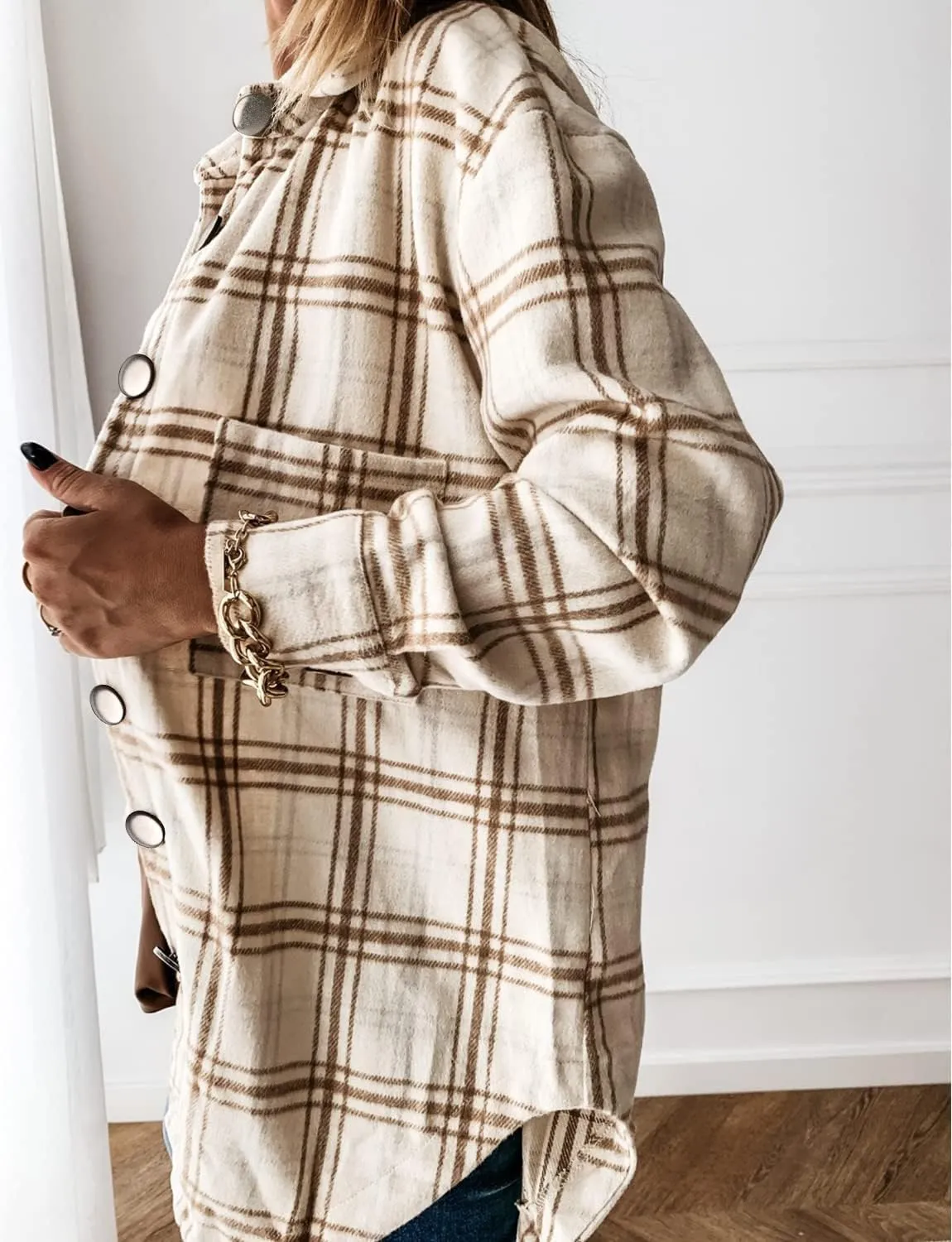 Women's Casual Long Sleeve Tops Fall Blouses Flannel Plaid Button-Down Shirt Jacket with Pockets