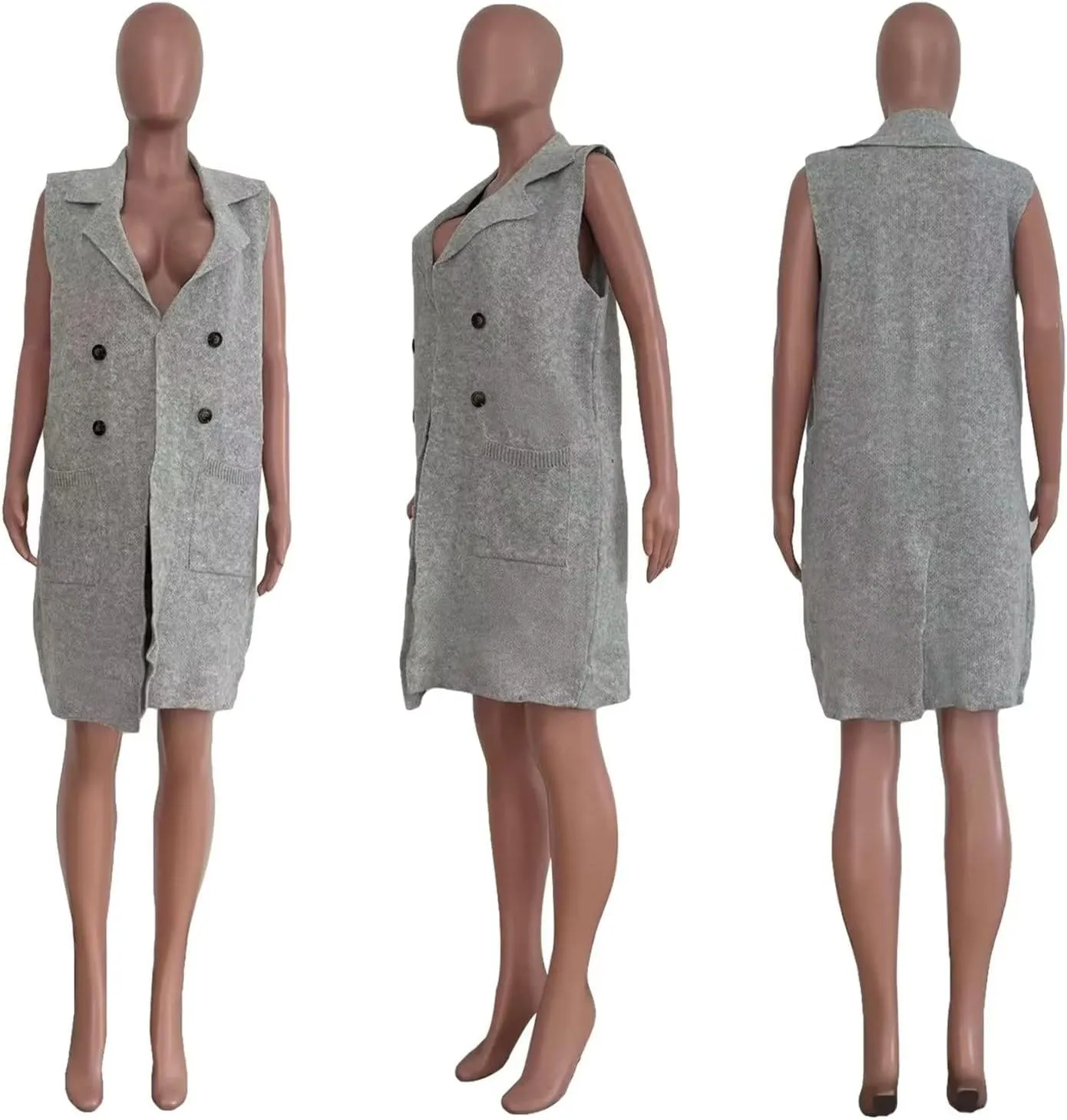 Women's Casual Sleeveless Long Sweater Vest Open Front Knit Cardigan Waistcoat with Pockets