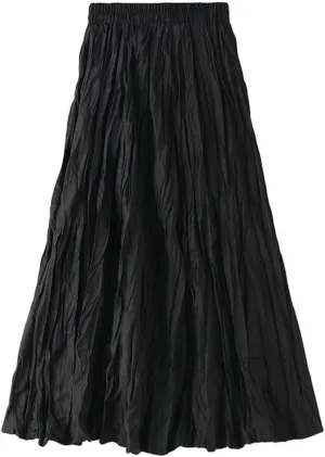 Women's Chiffon High Waist Pleated Midi Skirt Swing A-line Skirts Elastic Waist Maxi Casual Mini Skirts