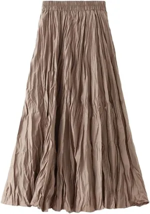 Women's Chiffon High Waist Pleated Midi Skirt Swing A-line Skirts Elastic Waist Maxi Casual Mini Skirts