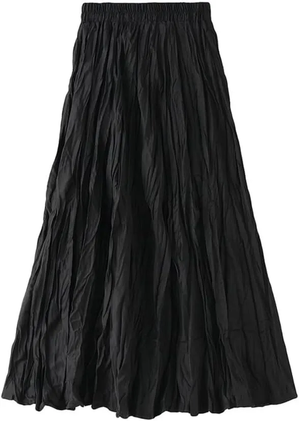 Women's Chiffon High Waist Pleated Midi Skirt Swing A-line Skirts Elastic Waist Maxi Casual Mini Skirts