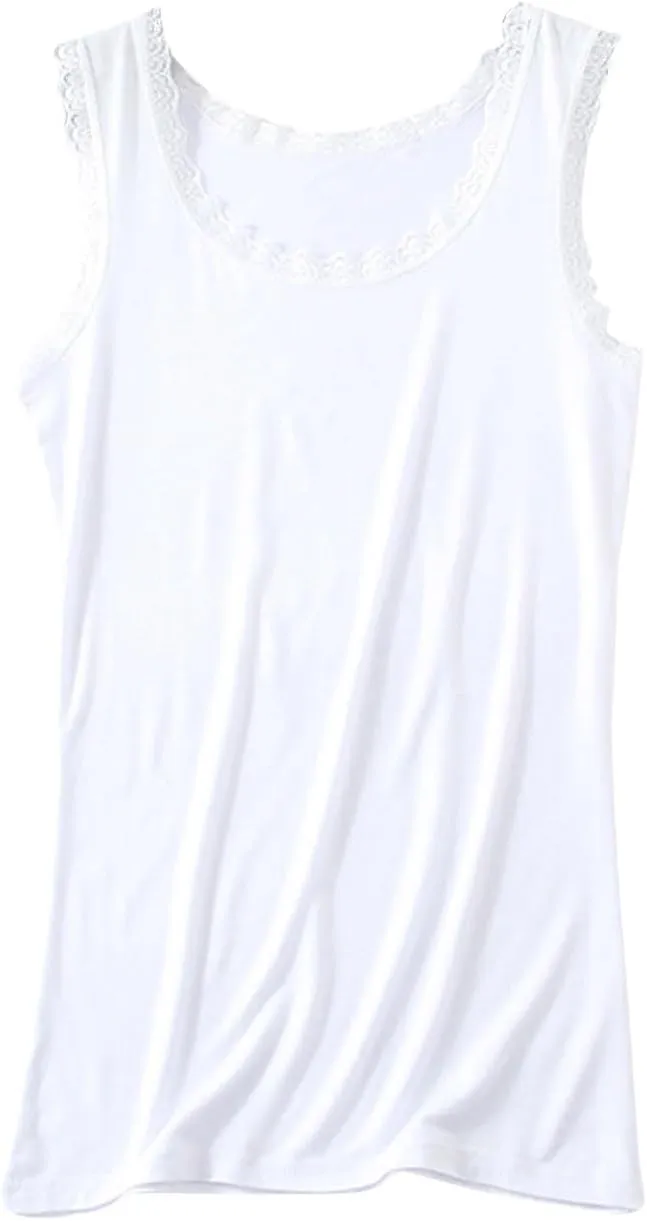 Women's Cotton Camisole Tank Tops Loose Fit Lace Trim Sexy 2025 Summer Crew Neck Sleeveless Going Out Tops Basic Tee