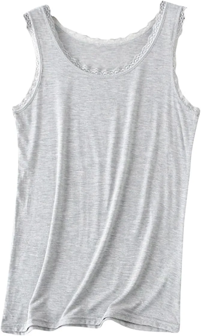 Women's Cotton Camisole Tank Tops Loose Fit Lace Trim Sexy 2025 Summer Crew Neck Sleeveless Going Out Tops Basic Tee