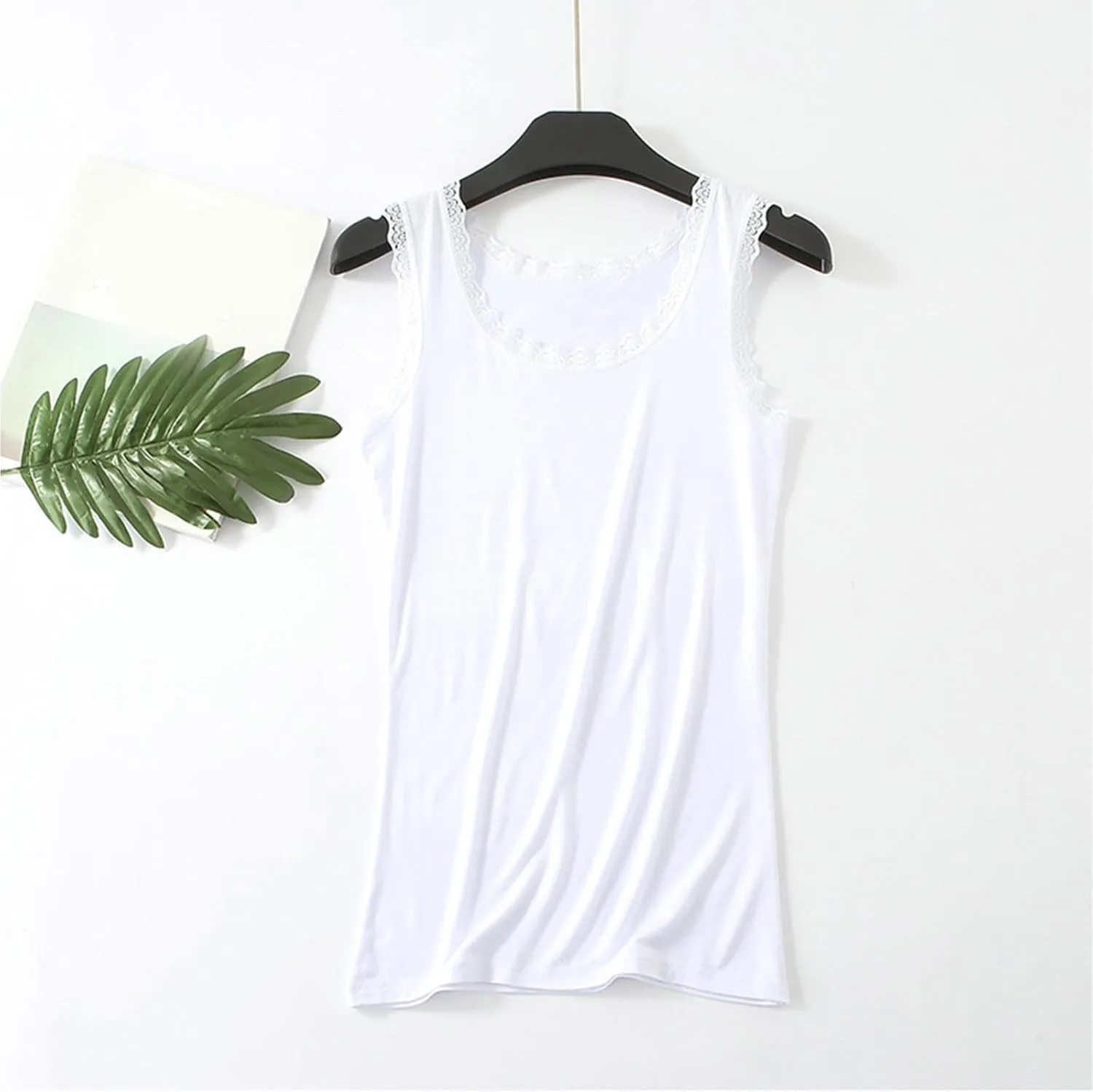 Women's Cotton Camisole Tank Tops Loose Fit Lace Trim Sexy 2025 Summer Crew Neck Sleeveless Going Out Tops Basic Tee
