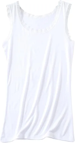 Women's Cotton Camisole Tank Tops Loose Fit Lace Trim Sexy 2025 Summer Crew Neck Sleeveless Going Out Tops Basic Tee