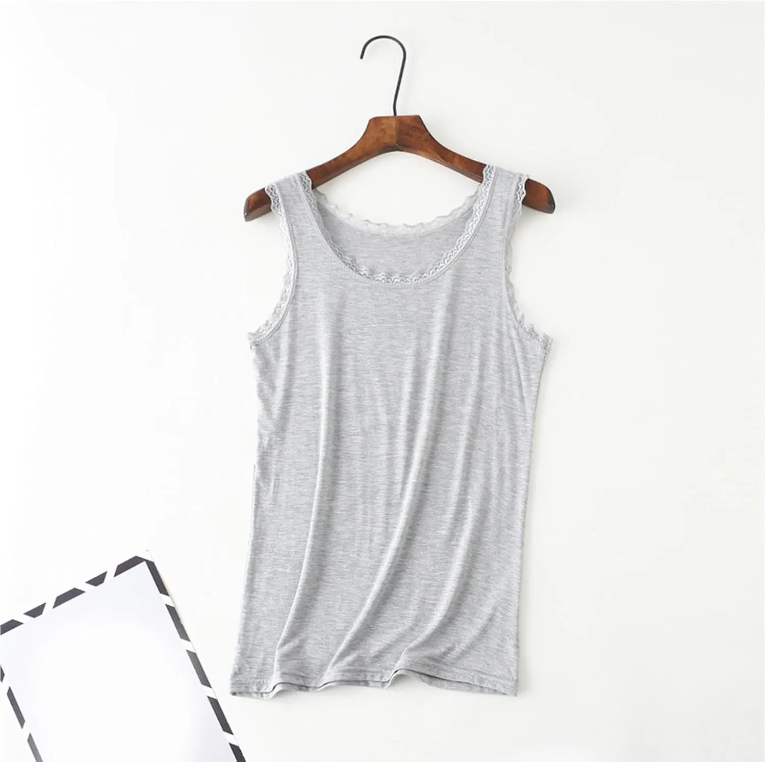Women's Cotton Camisole Tank Tops Loose Fit Lace Trim Sexy 2025 Summer Crew Neck Sleeveless Going Out Tops Basic Tee