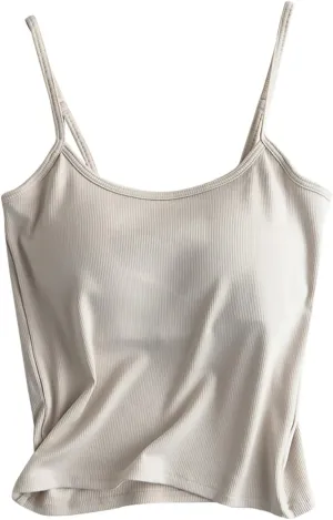 Women'S Cotton Tank Top with Shelf Bra Adjustable Wider Strap Camisole Basic Cami Tanks Sleeveless Layer Top