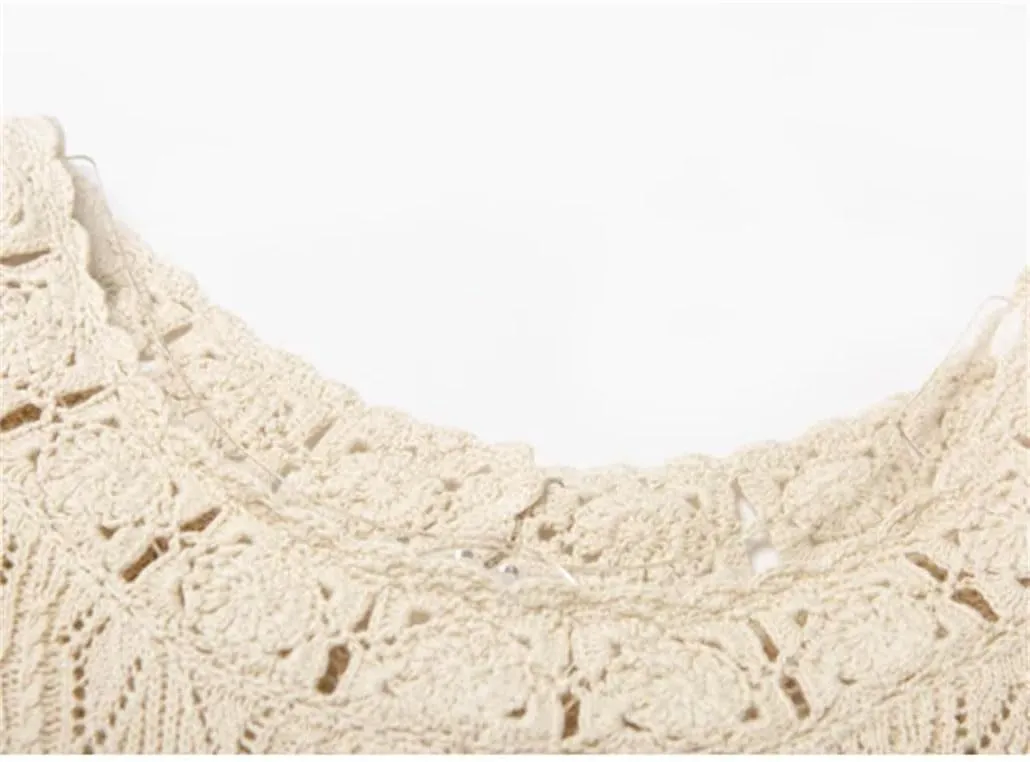 Women's Crocheted Knit Sweater Lady Long Sleeve Hollow Out Cardigan Knitwear Double Wear Tops for Holiday