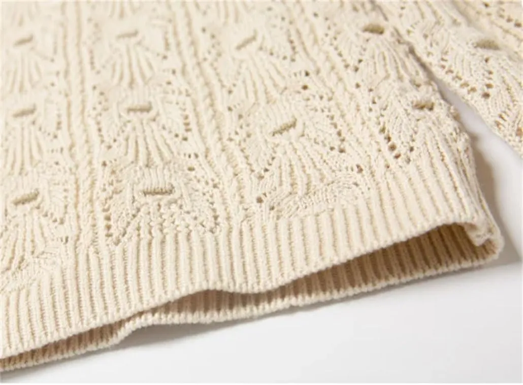 Women's Crocheted Knit Sweater Lady Long Sleeve Hollow Out Cardigan Knitwear Double Wear Tops for Holiday