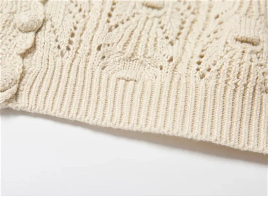 Women's Crocheted Knit Sweater Lady Long Sleeve Hollow Out Cardigan Knitwear Double Wear Tops for Holiday