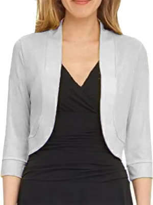 Women's Cropped Cardigan 3/4 Sleeve Bolero Shrug Sweater Cardigans Lightweight Knit Jacket Shrugs for Dresses