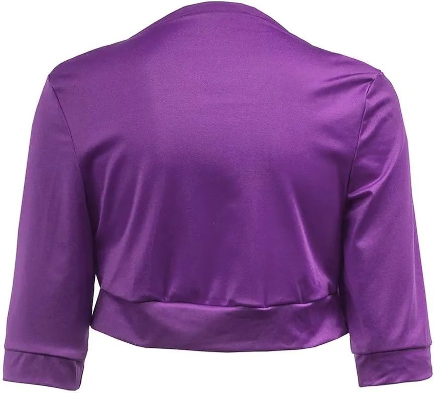 Women's Cropped Cardigan 3/4 Sleeve Bolero Shrug Sweater Cardigans Lightweight Knit Jacket Shrugs for Dresses