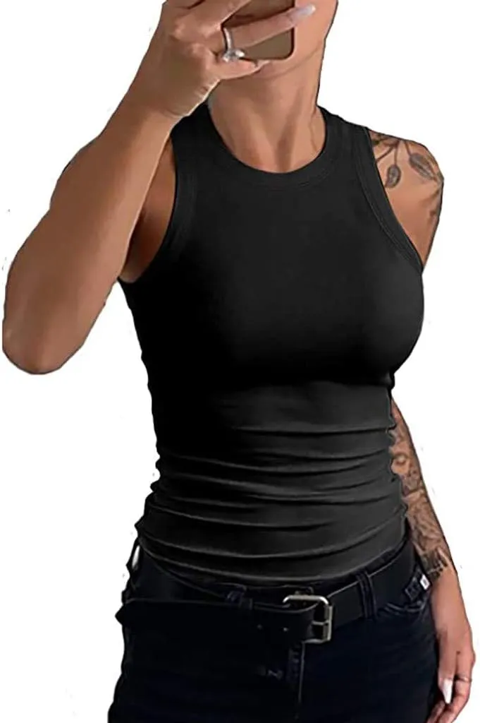 Womens Cropped Tank Top Sleeveless Summer Fitted Camisole Cute Loose Slimming Work Singlet Cozy Athletic Crop Top