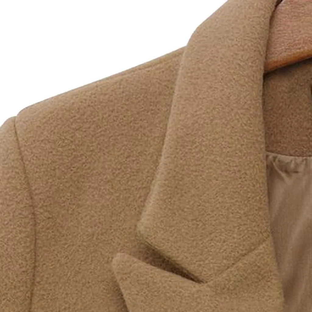 Women's Double Breasted Trench Coat Winter Windbreaker Faux Wool Coats Classic Lapel Long Sleeve Overcoat with Pockets