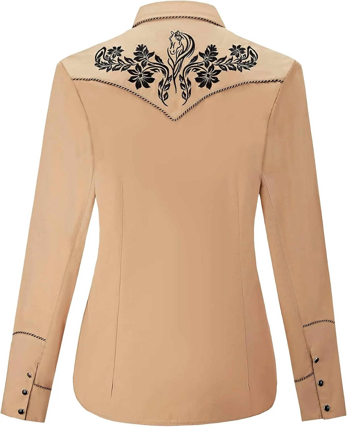 Women's Embroidered Western Cowgirl Slim Fit Shirt Snap Button Down Long Sleeve Shirt with Floral Embroidery