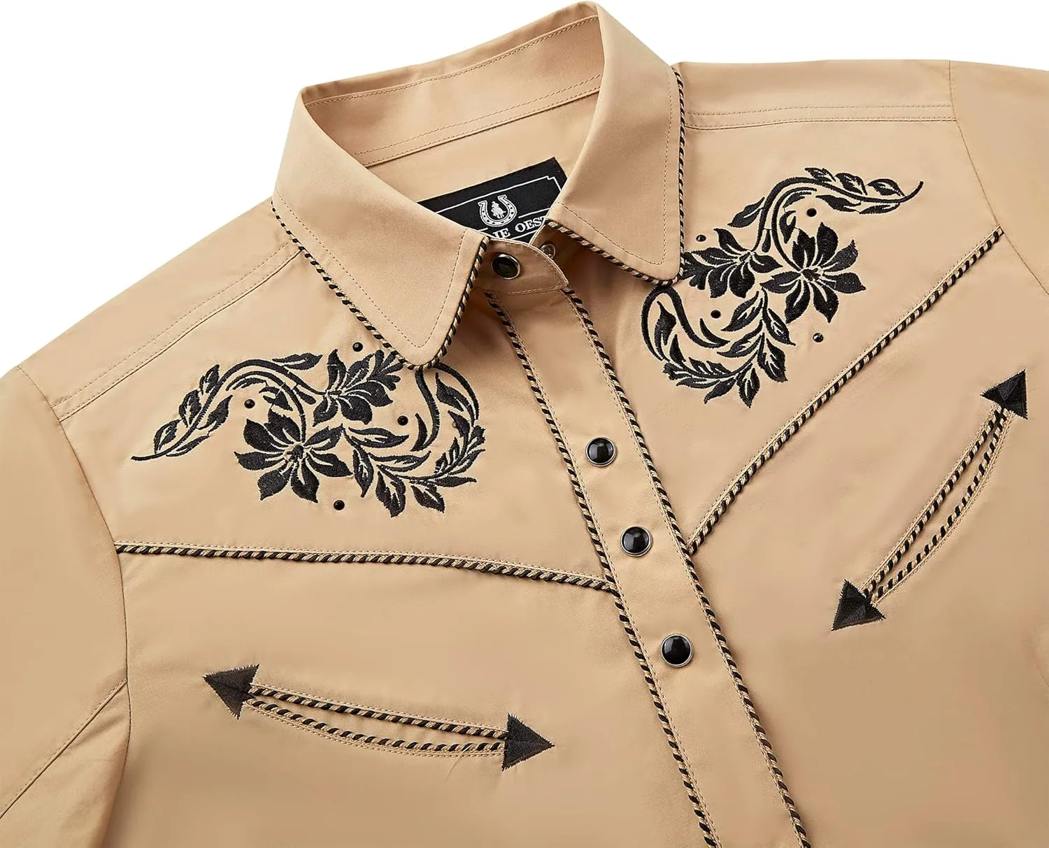 Women's Embroidered Western Cowgirl Slim Fit Shirt Snap Button Down Long Sleeve Shirt with Floral Embroidery