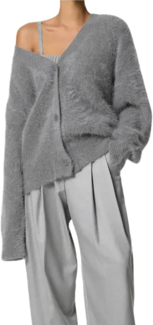 Women's Furry Cardigan Sweater Long Sleeves Open Front V-Neck Button Down Loose Casual Knit Coat 2024 Fall Winter
