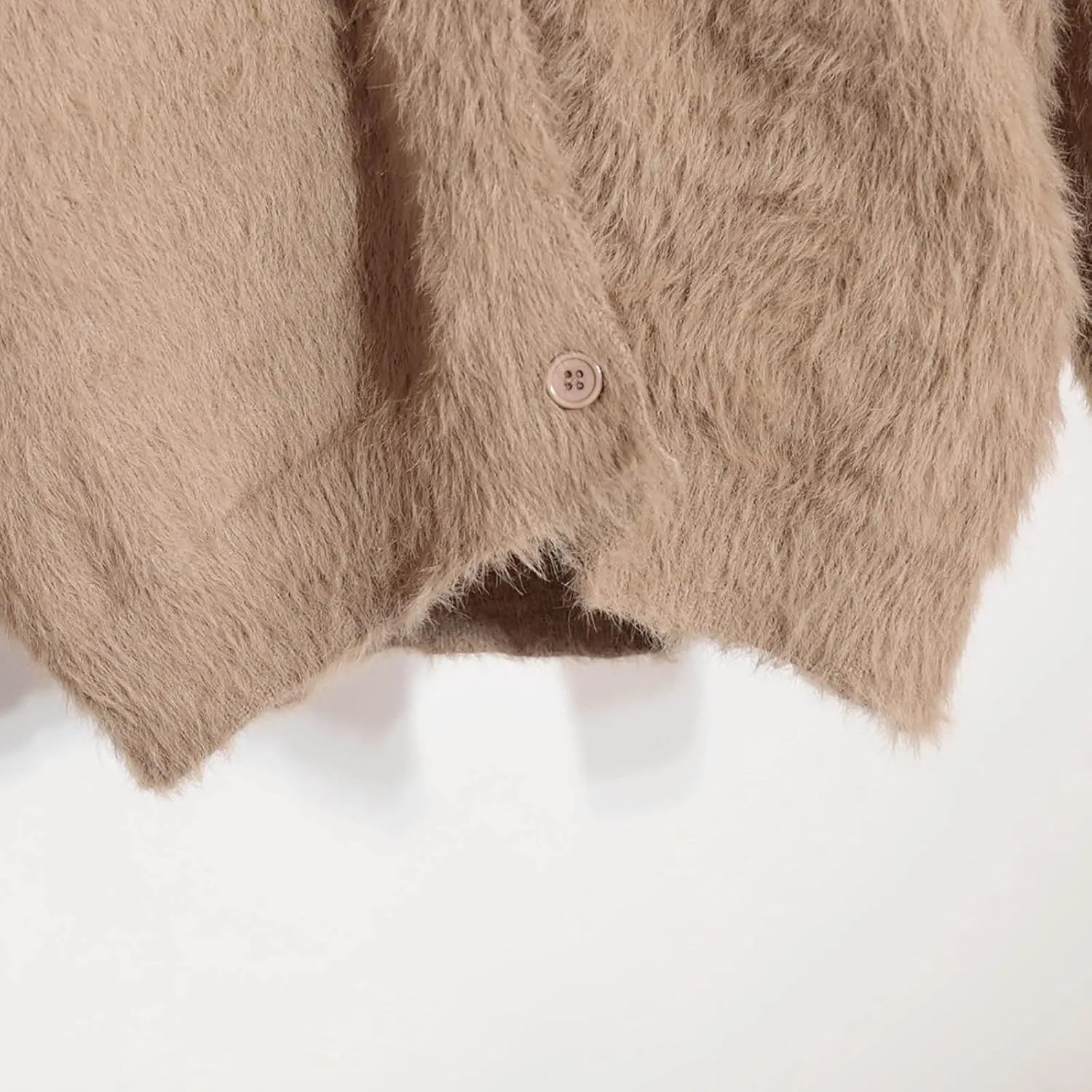 Women's Furry Cardigan Sweater Long Sleeves Open Front V-Neck Button Down Loose Casual Knit Coat 2024 Fall Winter