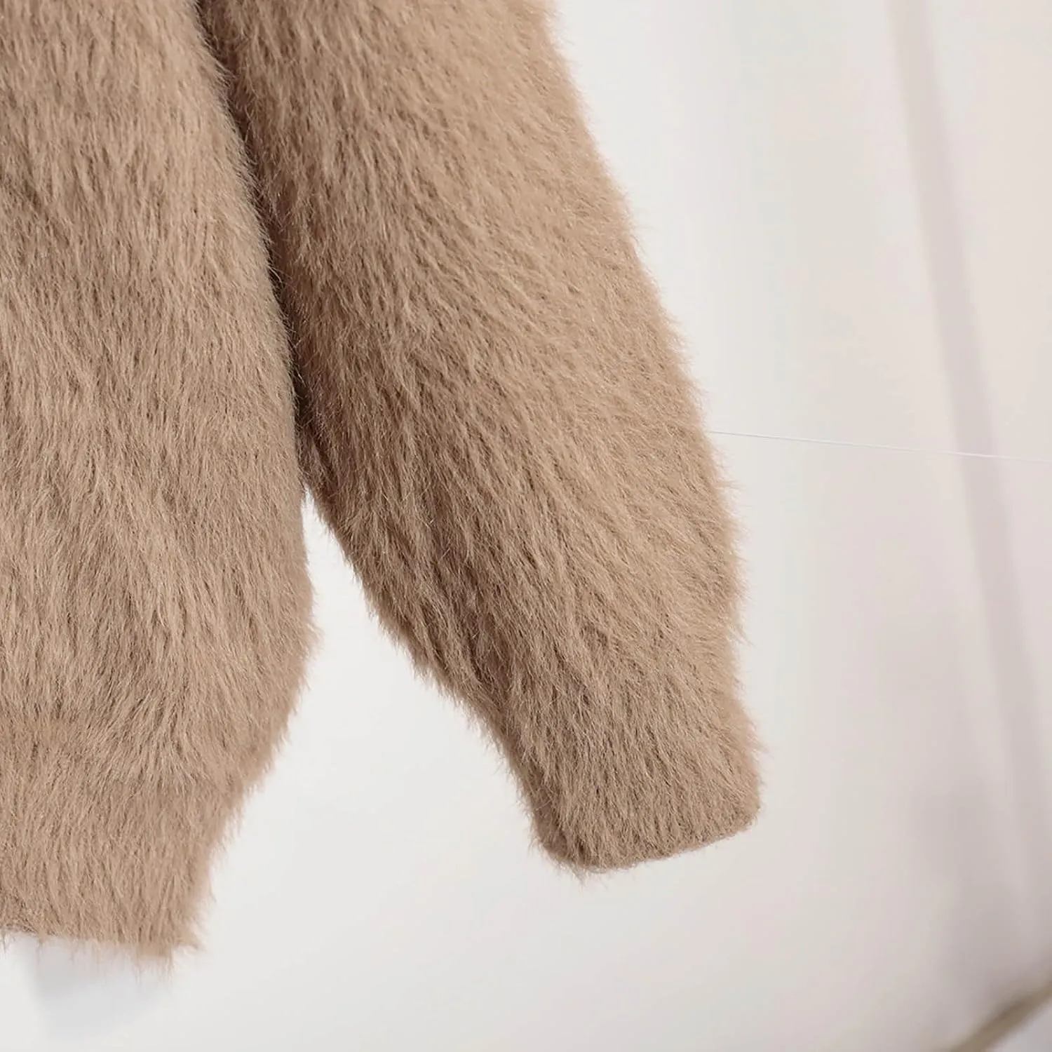 Women's Furry Cardigan Sweater Long Sleeves Open Front V-Neck Button Down Loose Casual Knit Coat 2024 Fall Winter