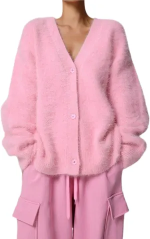 Women's Furry Cardigan Sweater Long Sleeves Open Front V-Neck Button Down Loose Casual Knit Coat 2024 Fall Winter