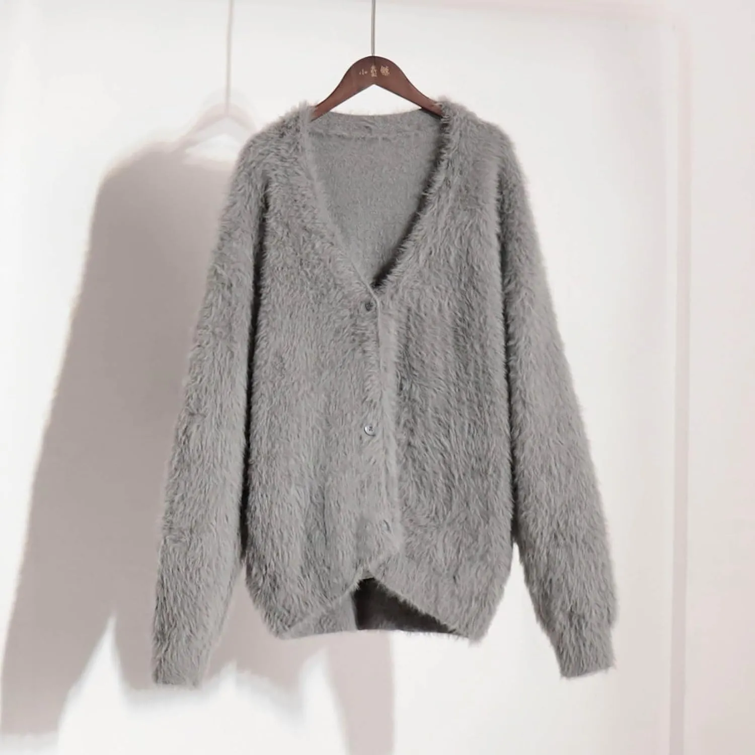 Women's Furry Cardigan Sweater Long Sleeves Open Front V-Neck Button Down Loose Casual Knit Coat 2024 Fall Winter