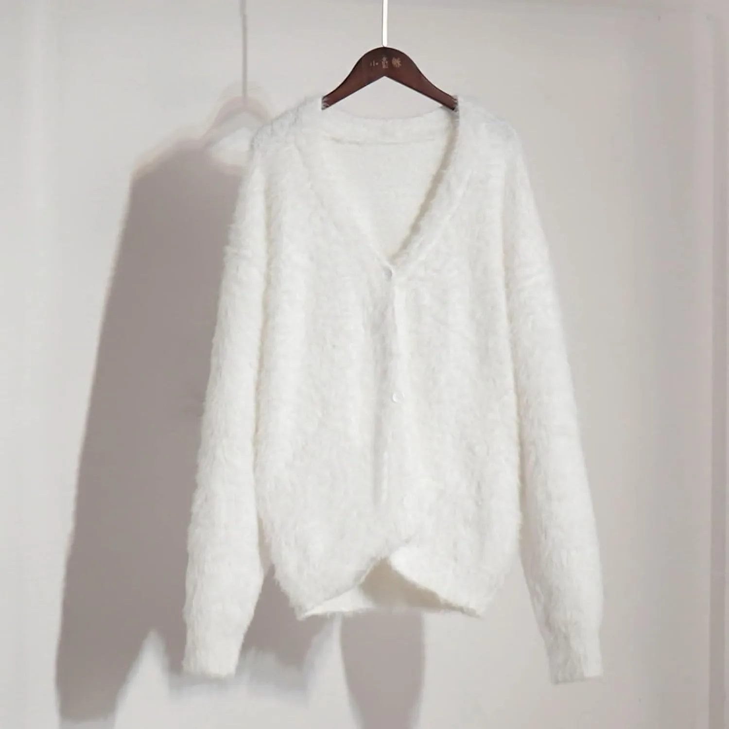 Women's Furry Cardigan Sweater Long Sleeves Open Front V-Neck Button Down Loose Casual Knit Coat 2024 Fall Winter
