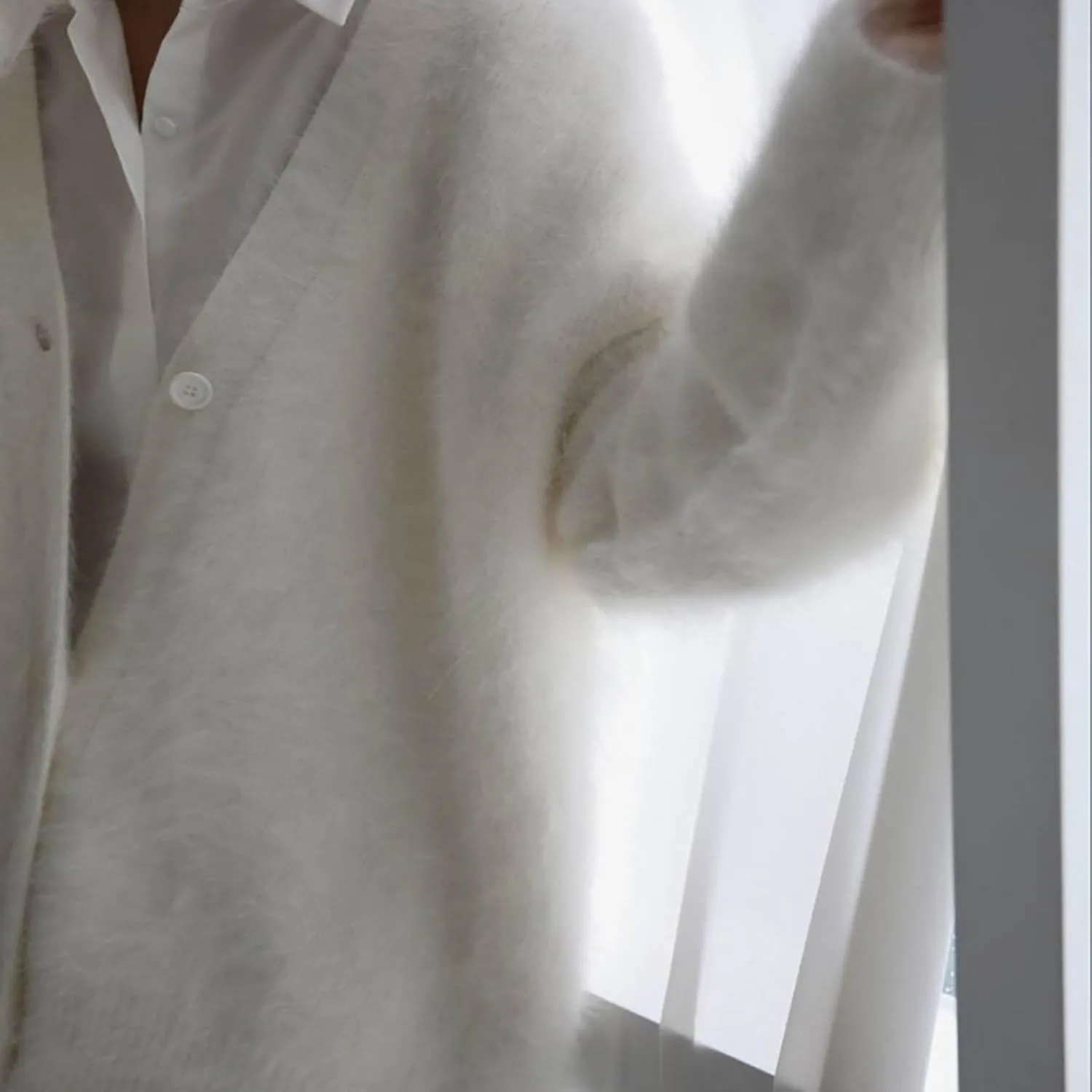 Women's Furry Cardigan Sweater Long Sleeves Open Front V-Neck Button Down Loose Casual Knit Coat 2024 Fall Winter
