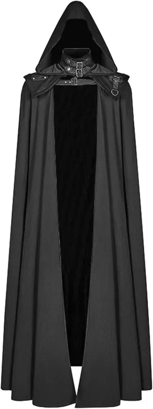 Womens Gothic Clothes Hooded Cardigans Cloak Halloween Dark Long Cape Solid Cloak Outwear Open Front Poncho Outwear