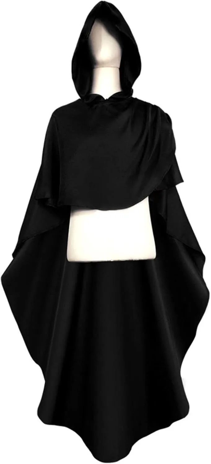 Womens Gothic Ponchos Halloween Solid Color Hooded Darkness Cloaks Renaissance Medieval Priest Costumes Capes 2024