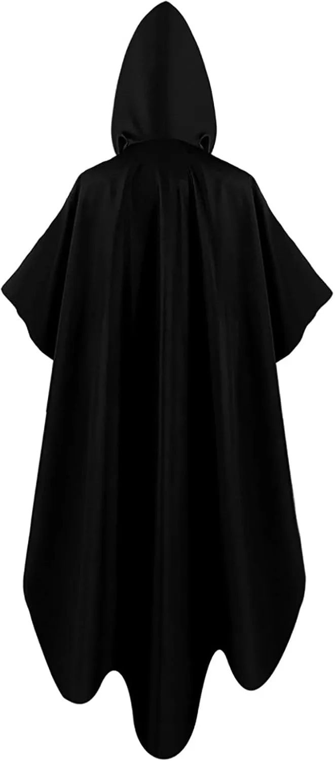 Womens Gothic Ponchos Halloween Solid Color Hooded Darkness Cloaks Renaissance Medieval Priest Costumes Capes 2024