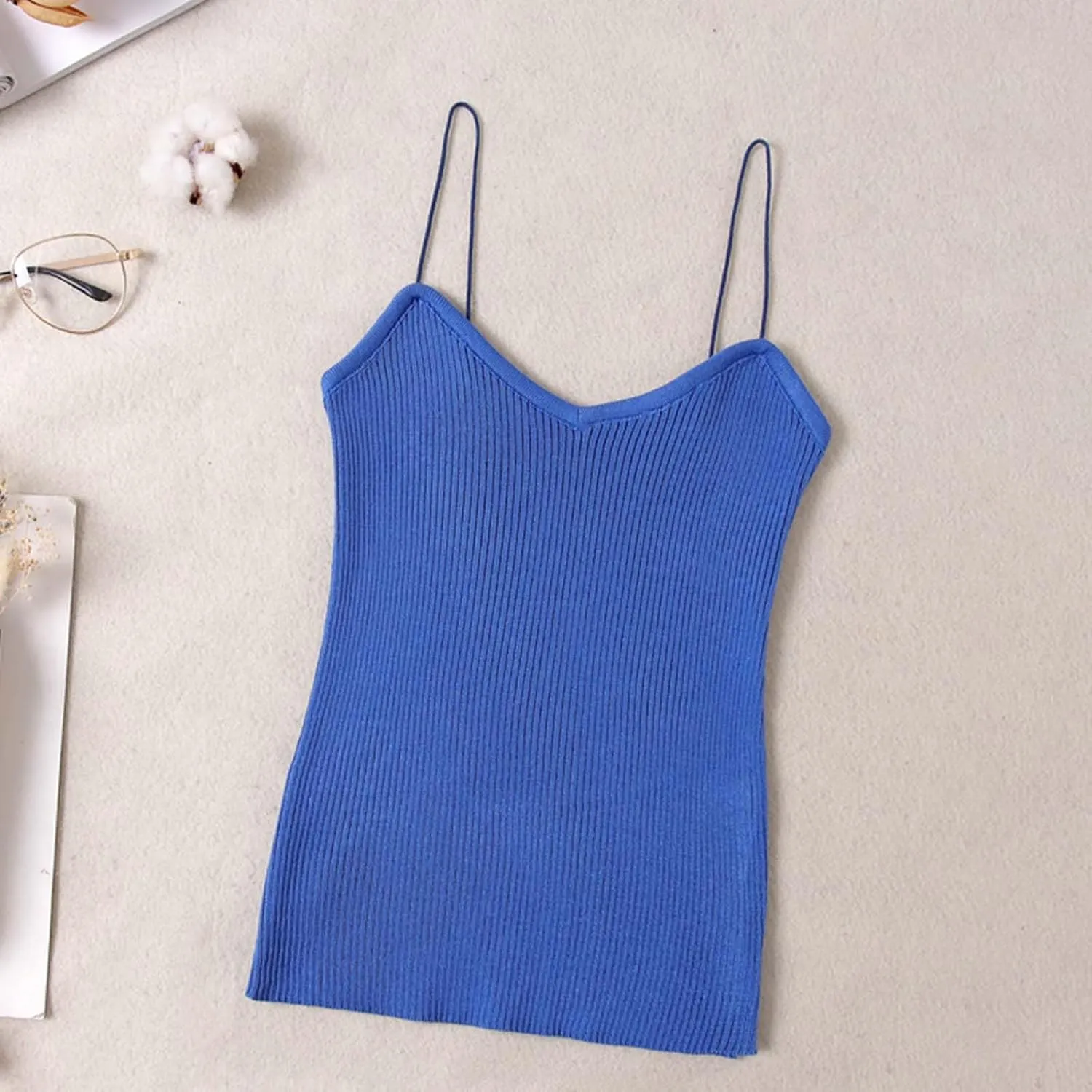 Women's Knit Tank Tops One Size Solid V-Neck Spaghetti Straps Sweater Vest Loose Fit Holiday Beach Camisole