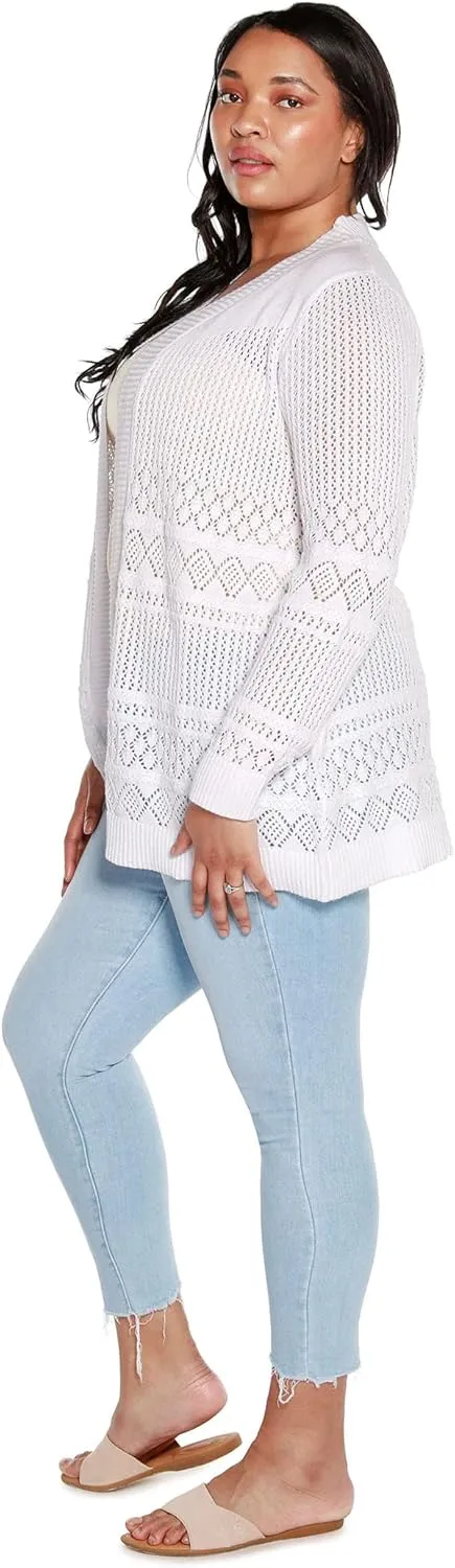 Womens Long Crochet Cardigan Ladies Long Cardigans Lightweight in Pointelle Knit